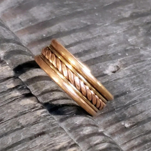 Ethnic Tribal India Brass and Copper Adjustable Handcrafted Artisan Metal Ring - Picture 11 of 12